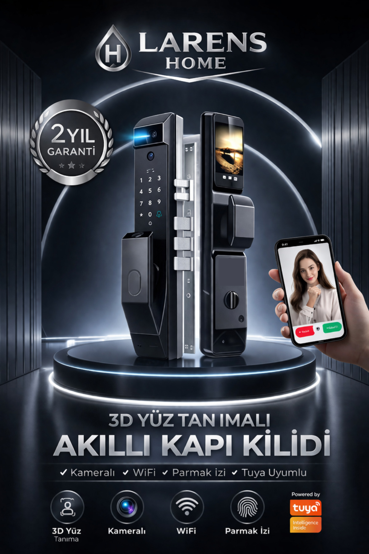 Novarex Pro Akıllı Kapı Kilidi – Yüz Tanıma, Parmak İzi, Şifre, Kart ve Tuya Uygulama Destekli