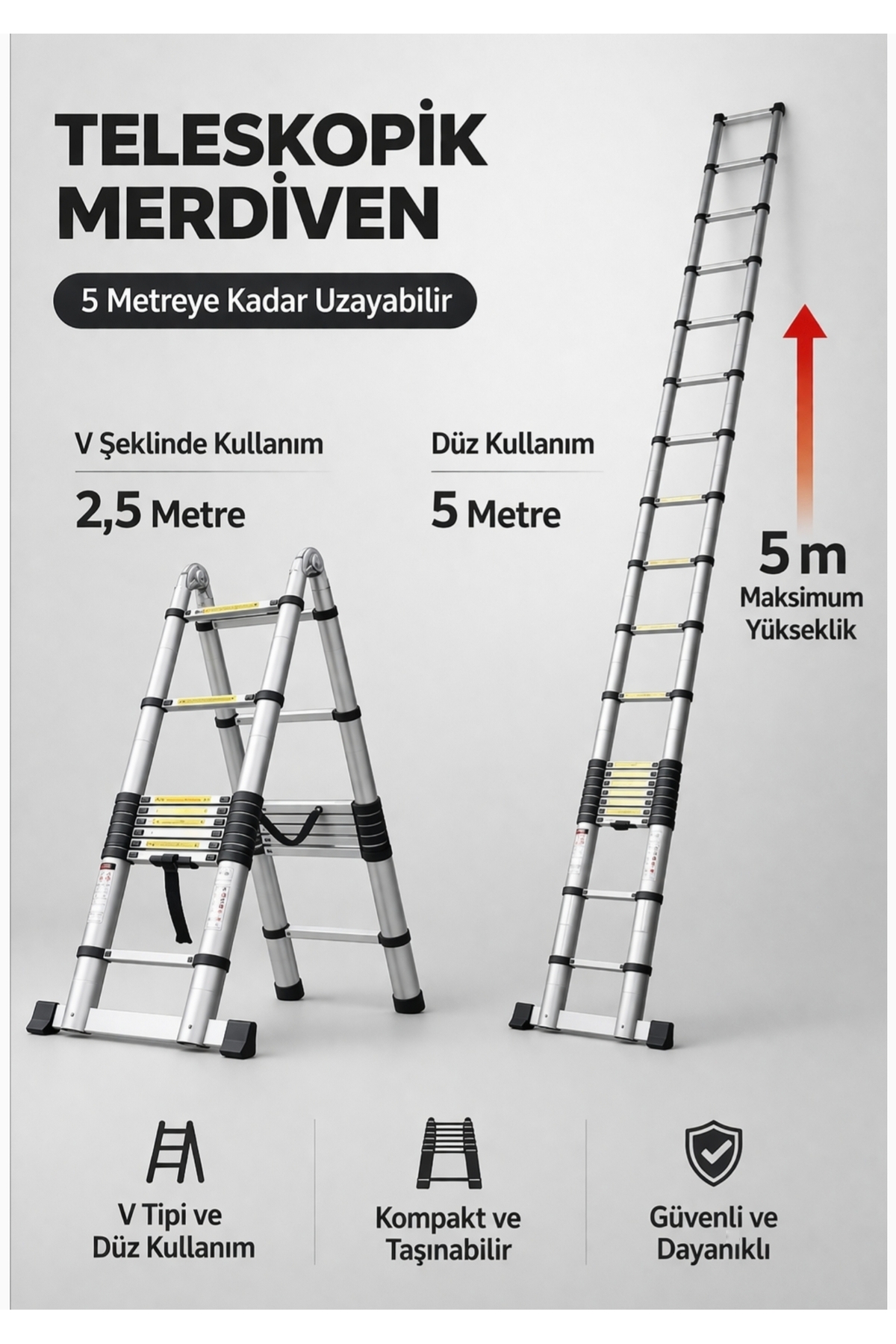 ProLift Teleskopik Alüminyum Merdiven – Katlanır Çok Amaçlı Model 2.5m X 2,5m