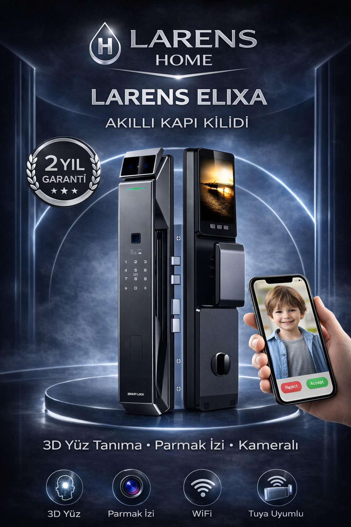 ELİXA F7 Pro Akıllı Kapı Kilidi – Yüz Tanıma, Parmak İzi, Şifre, Kart ve Tuya Uygulama Destekli