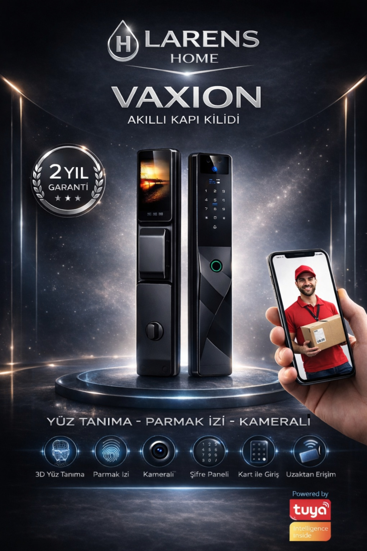 Vaxion F9 Akıllı Kapı Kilidi – Yüz Tanıma, Parmak İzi, Şifre, Kart ve Tuya Uygulama Destekli