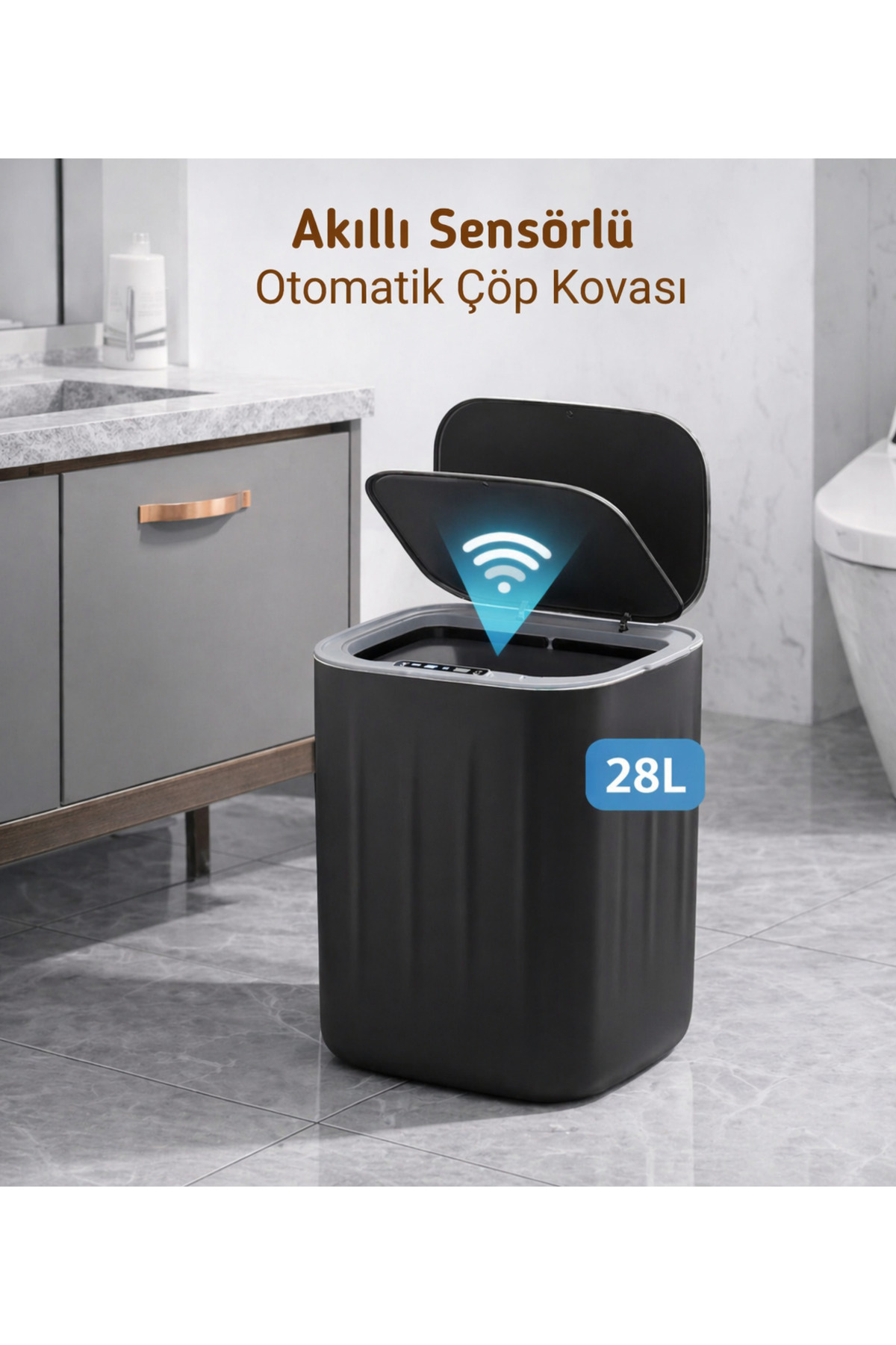 SUNORA Akıllı Sensörlü Otomatik Kapaklı Çöp Kovası – Temassız Hijyenik Çöp Kutusu